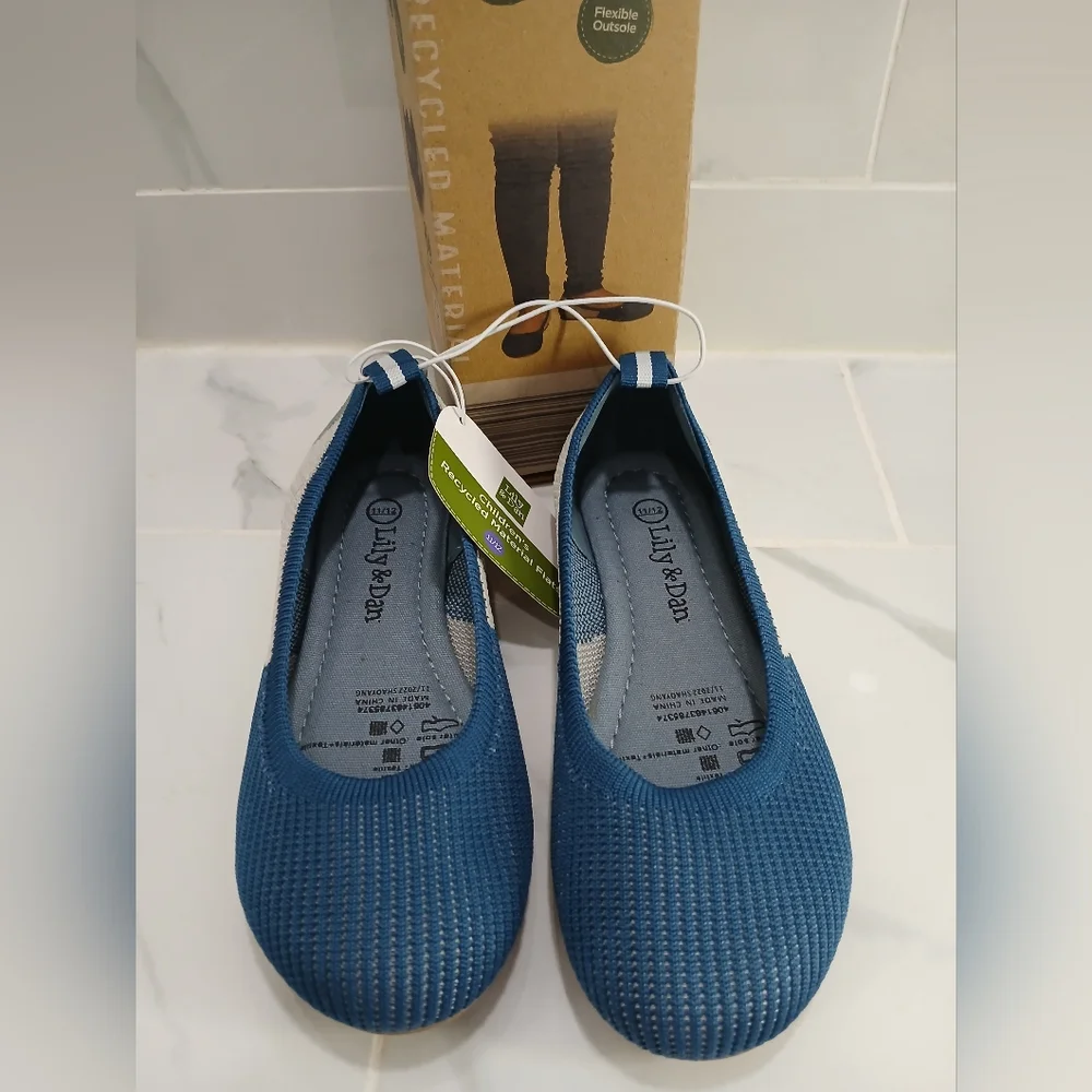 Ballet Flats Lily & Dan Blue Girls Size 11-12 Recycled Material NEW IN BOX